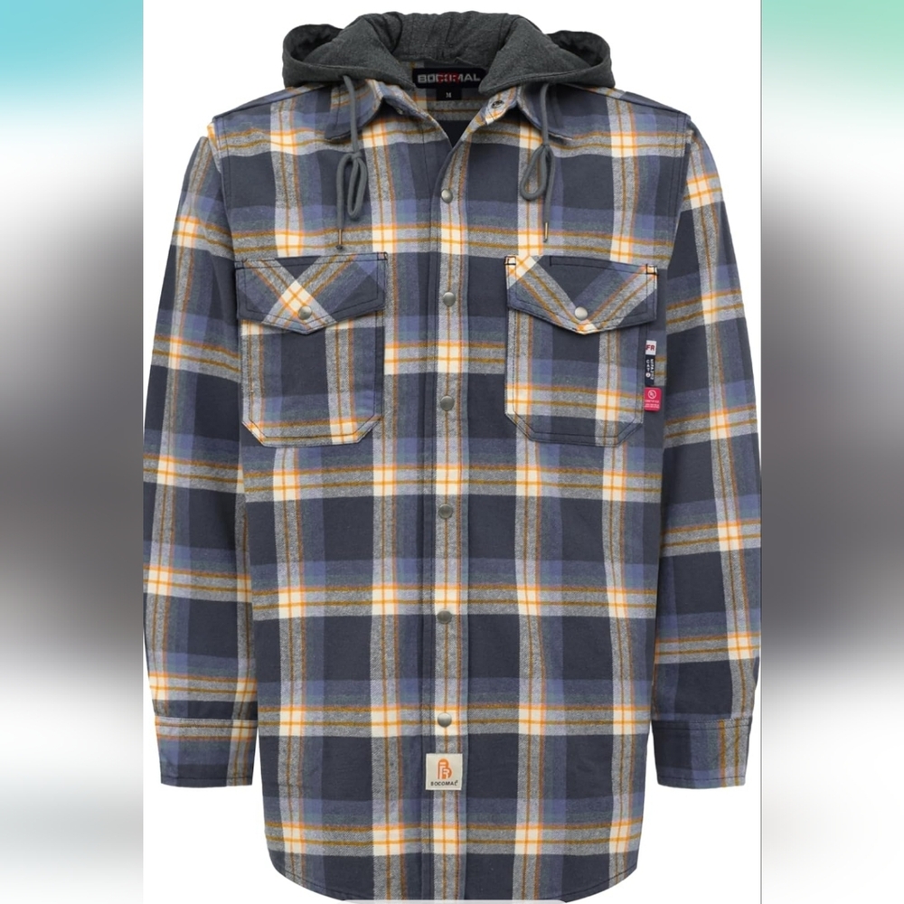 NWT BOCOMAL XL Fire Rated Button Down Plaid Flannel